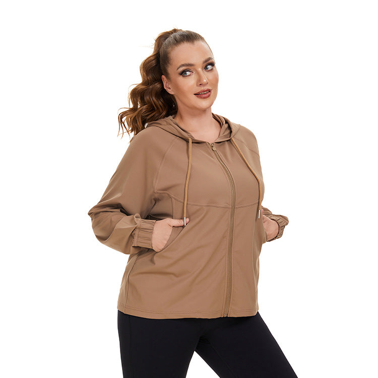 Wholesale Large Size Long Sleeve Quick Drying Loose Sun Protection Hooded Yoga Wear